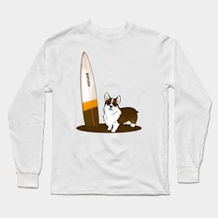 Dark corgi summer surf Long Sleeve T-Shirt